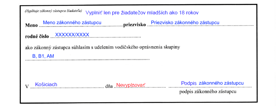 Vzor vyplnenej žiadosti o udelenie vodičského oprávnenia 2